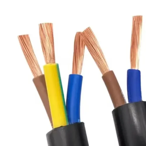 Multi-core stranded copper cable with black sheath, brown/yellow-green/blue cores for electrical wiring