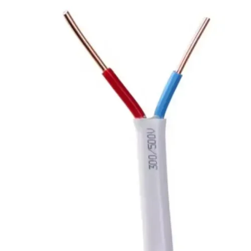 White Sheathed Twin-core Cable: Red/Blue Copper Cores & Voltage Marking for Safe Wiring White sheathed twin-core cable, red/blue cores with voltage marking